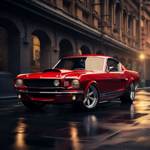Front view of a classic Ford Mustang GT Shelby