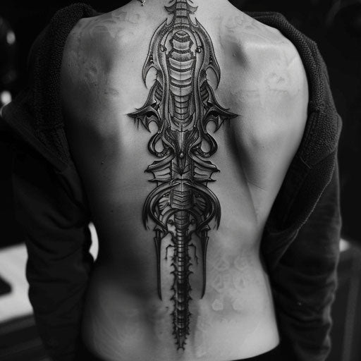 Futuristic spine tattoo design for women