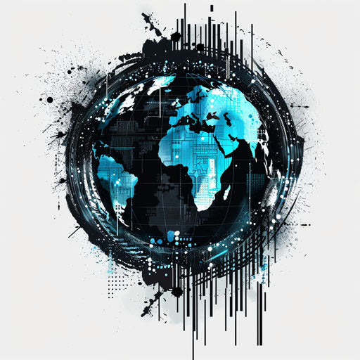 Modern flat tattoo sketch of a digital globe with pixelated continents