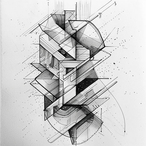Abstract artistic tattoo sketch, interlocking geometric shapes