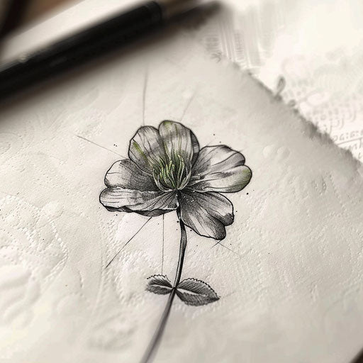 Detailed sketch of a black clover in botanical tattoo