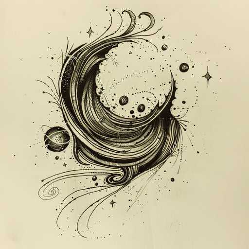 Dynamic tattoo sketch of the Gemini constellation