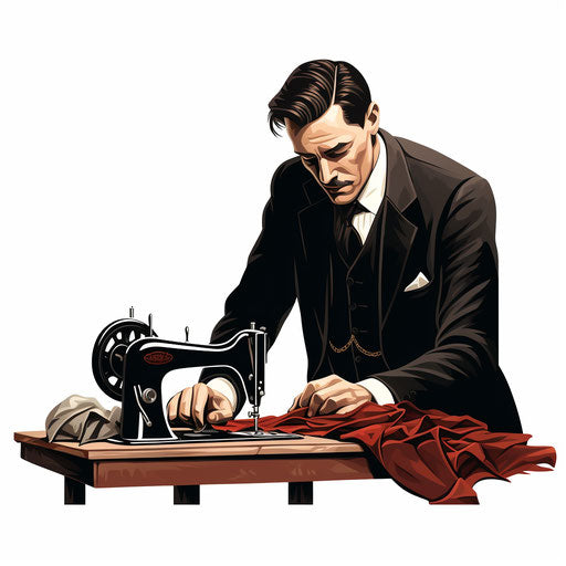 Tailor illustration in the style of Chiaroscuro Art, on white background