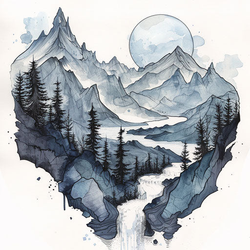 Adventurous tattoo sketch of a mountain landscape