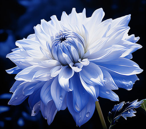 Blue flower in white monochrome, flat style