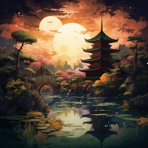 Art of Japan: Pagodas and Dark Green Style