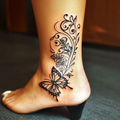 Ankle tattoos for women with delicate butterfly and floral