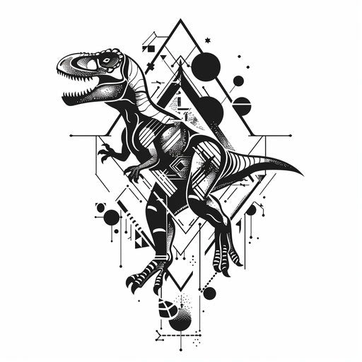 Abstract flat tattoo sketch of a T rex composed of geometric shapes