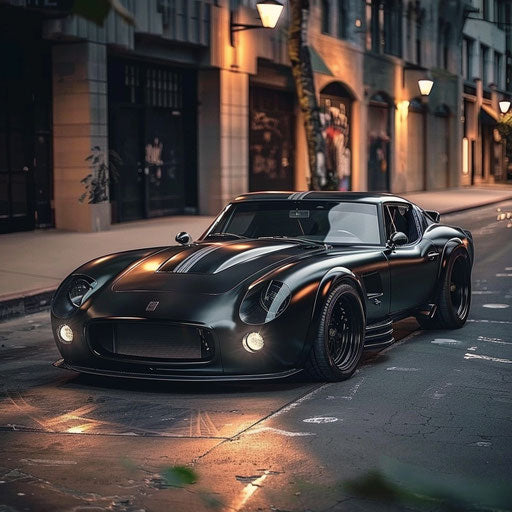 Stealthy Shelby Daytona with matte black finish and night vision headlights