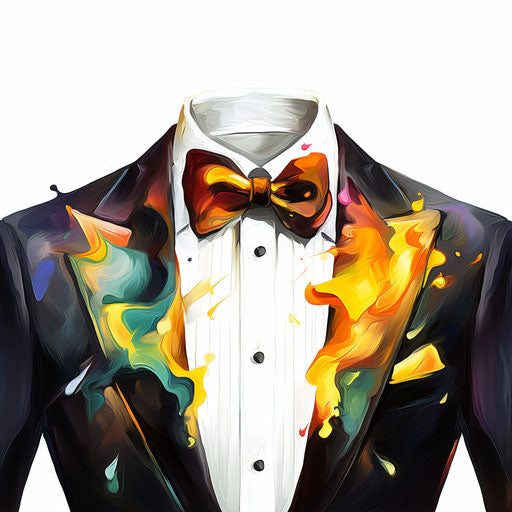 Tuxedo clipart in the style of impressionistic art, on white background