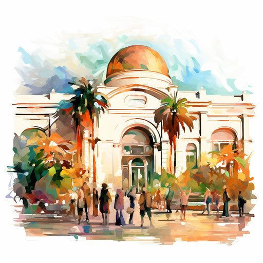 Museum clipart in the style of Impressionistic Art, on a white background