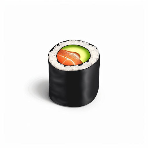 Salmon avocado sushi roll in cartoon style