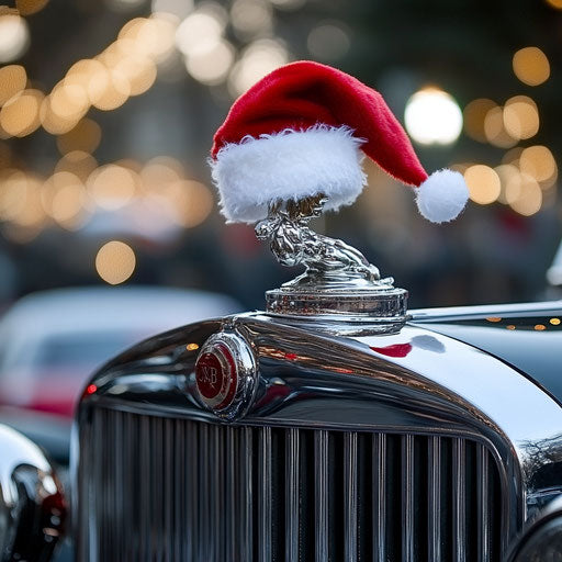 Restored vintage car decorated for holiday parade