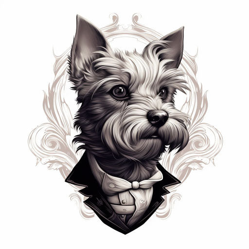 Cat with terrier tattoo, British topographical style