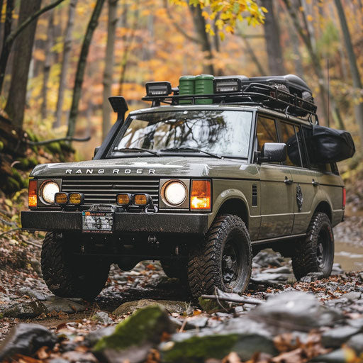 Vintage military SUV on rugged trail