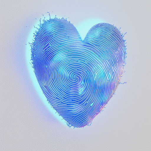 Bright neon blue fingerprint heart tattoo concept