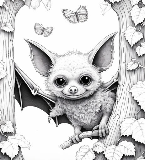 Adorable bat in the forest, angus mckie style