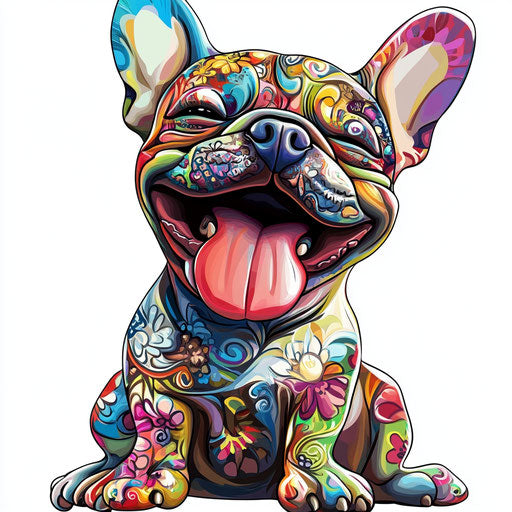 Humorous caricature of a French bulldog with human characteristics