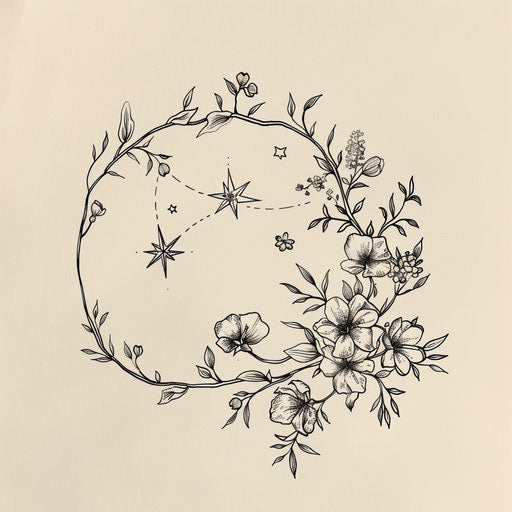 Botanical Virgo constellation tattoo sketch