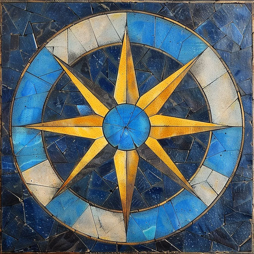 Blue and yellow star in the center of a circle