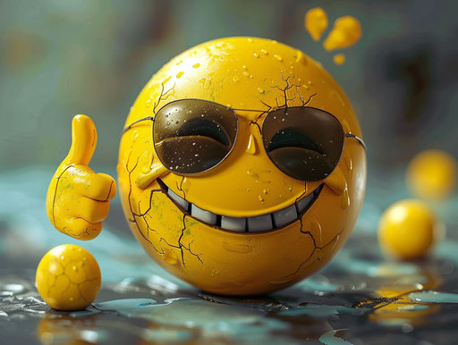 Smiling emoticon with sunglasses thumbs down sign cybermysticpunk style