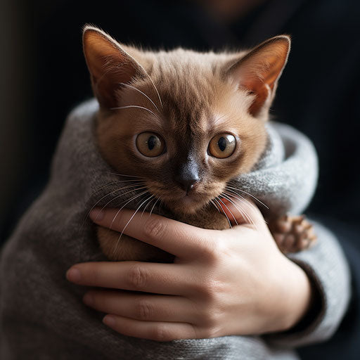 Burmese cat held by its owner