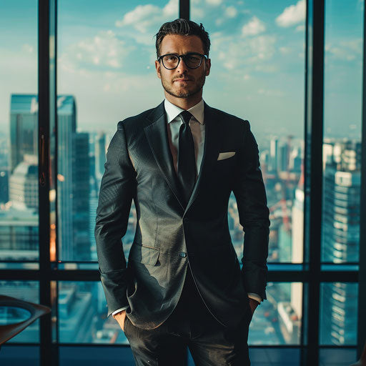 Confident businessman in high-rise office