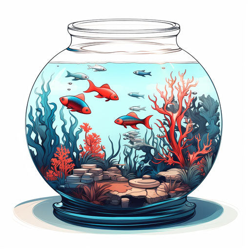 Aquarium clipart in the style of Chiaroscuro Art, on white background