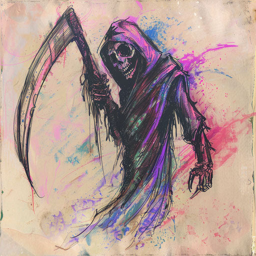 Reaper death seal tattoo sketch in retro 80s style