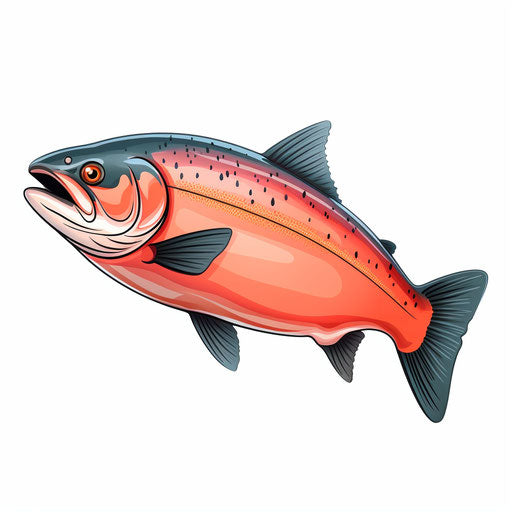 Salmon illustration in the style of Chiaroscuro Art, on white background