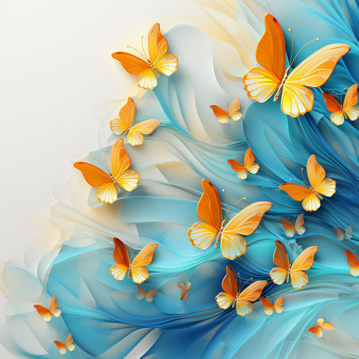 Butterfly wallpaper on blue background, inspired by Lilia Alvarado style, yellow and amber, light white and amber