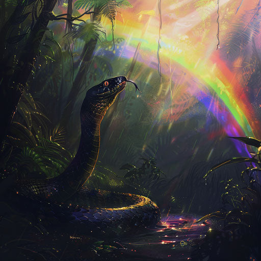 Black mamba under a rainbow in the forest