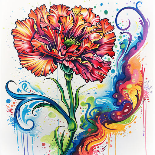 Psychedelic carnation tattoo with vibrant colors