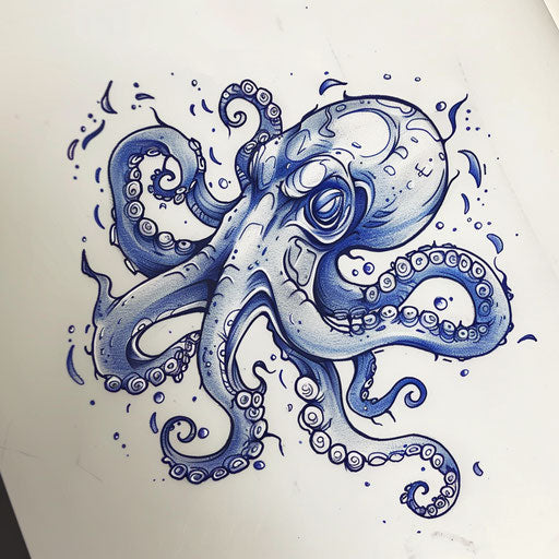 Underwater minimalist kraken in cool blue tones