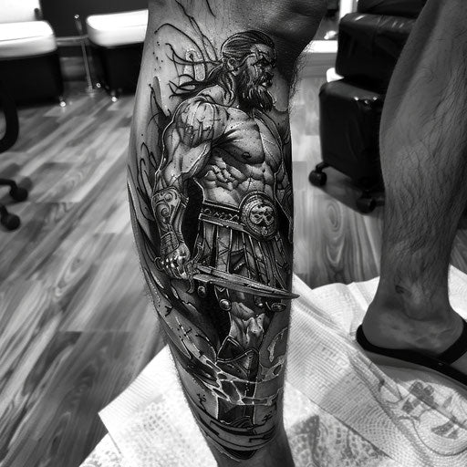 Strength tattoo with heroic elements, Glenn Fabry style