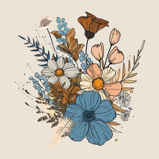 Seaside-inspired flower bouquet flat tattoo sketch