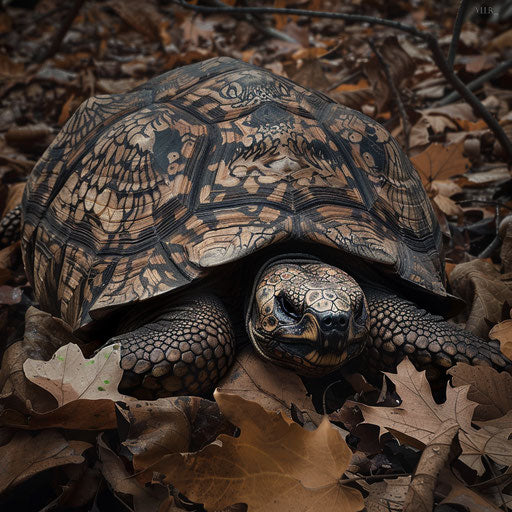 Texas tortoise blending in with autumn leaves