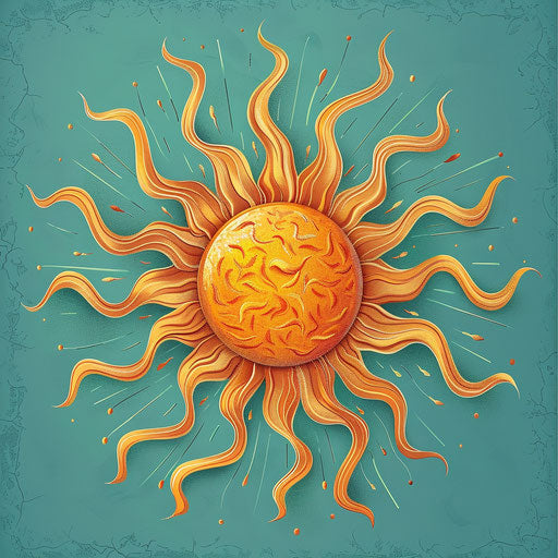 Photo-realistic sun clipart on flat teal background