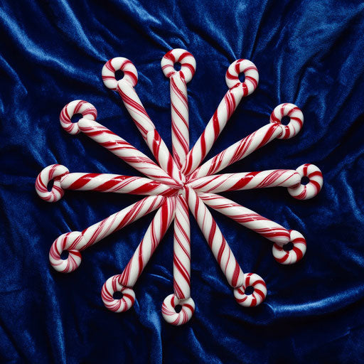 Star of candy canes on deep blue velvet