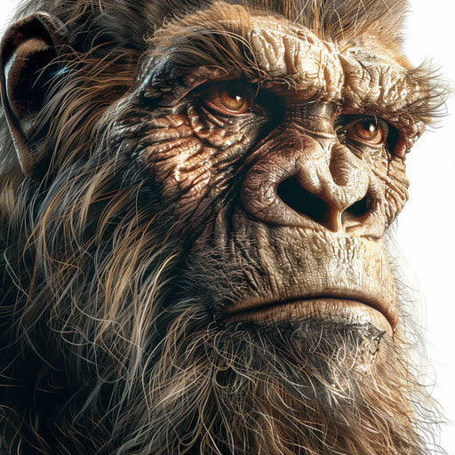 Bigfoot artwork in photorealistic style on flat white backdrop