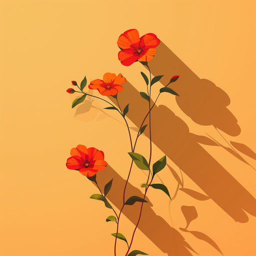 Realistic wildflower clipart on sunset orange background