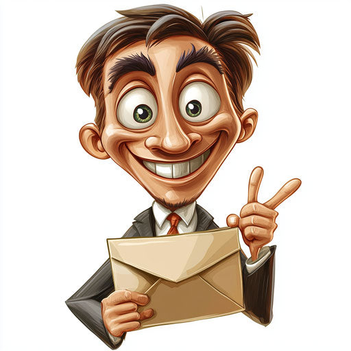 Humorous caricature of a mail with human characteristics