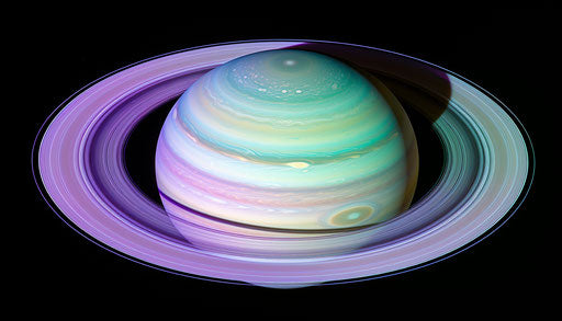 Solar system with three or four light beige and purple rings