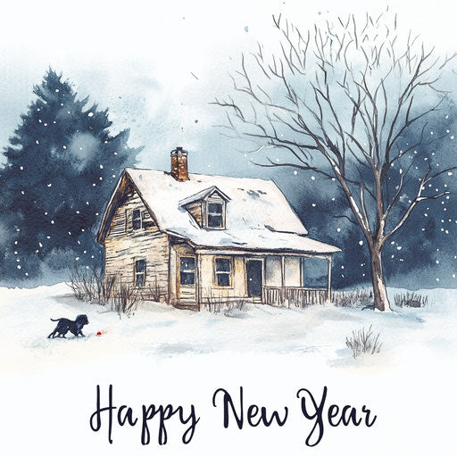 Old rustic farmhouse in the snow