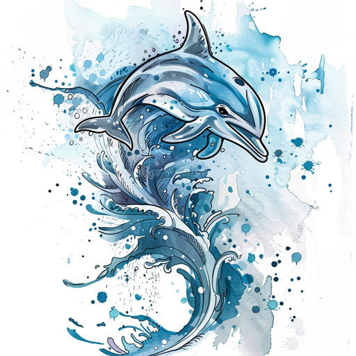 Playful dolphin jumping waves tattoo