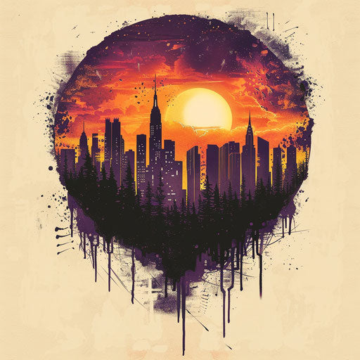 City skyline tattoo at sunset