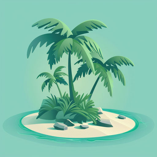 Realistic island clipart with bold outlines on turquoise background