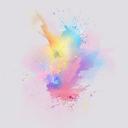 Paint splatter clipart with a flat random background, ethereal glow and soft edges
