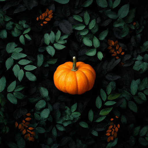 Festive Pumpkin Landscape with Green Foliage