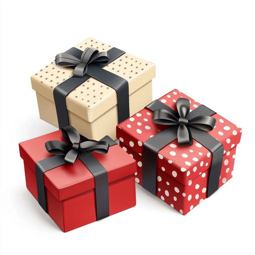 3D Gift Boxes in photo realistic style with a flat white background